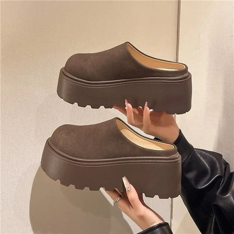 2024 Brand Ladies Shoes Baotou Women's Slippers Fashion Round Toe Casual Slippers Women Hot Sale Short Plush Platform Slippers