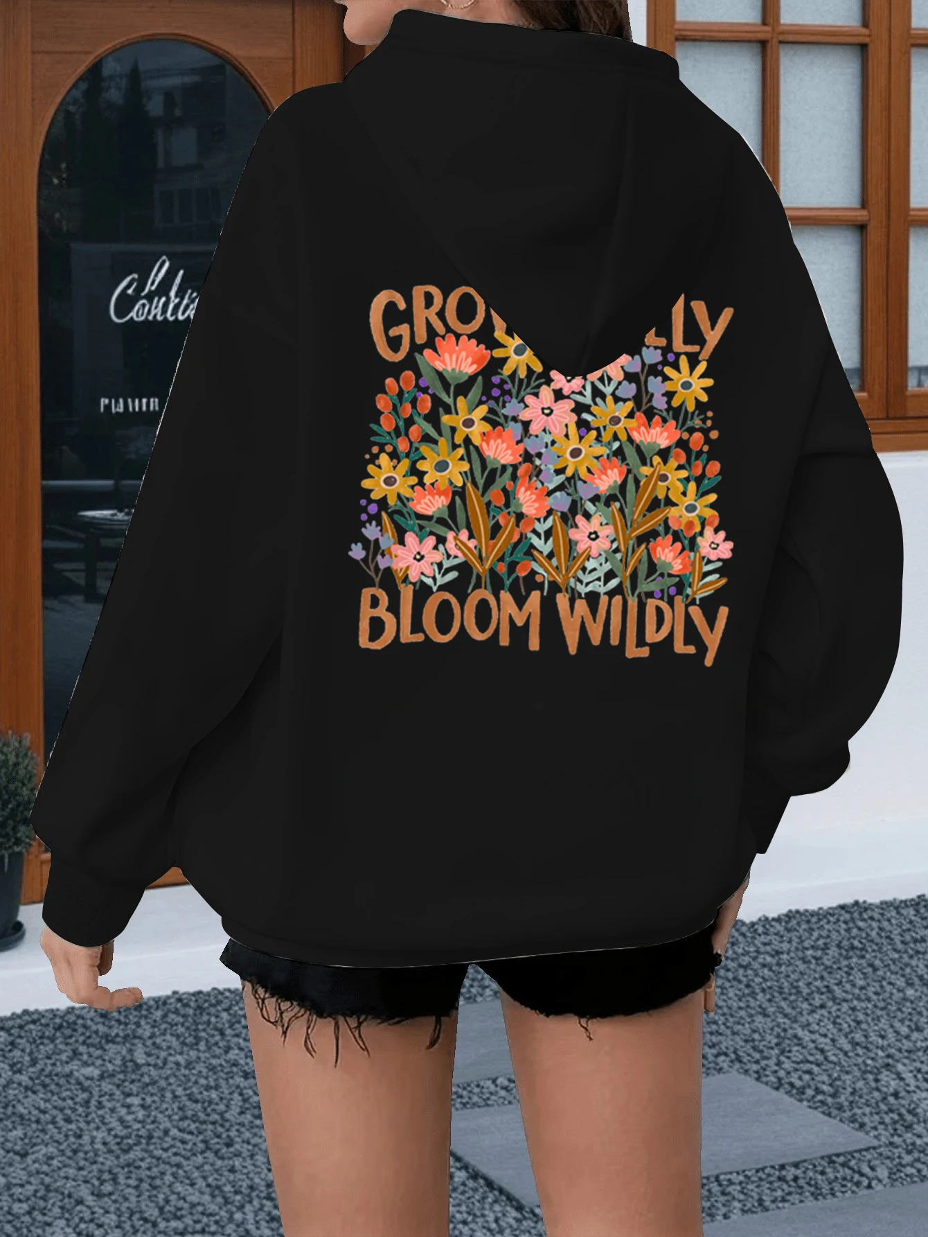 بوهو ديزي الزهور البلوز "النمو بحرية يزهر البرية" الزهور البرية الاتجاه هوديي المرأة طويلة الأكمام خمر الأزهار بوهيميا هودي #2