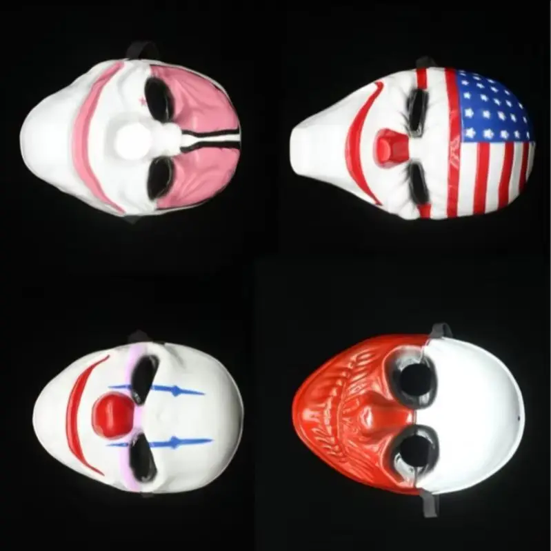 Payday 2 Halloween Cosplay Mask Dallas Wolf Hoxton Chainsaw Clown Horror Masquerade Antifaz Carnival Makeup Accessory