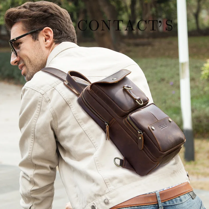 2025 New Vintage Genuine Leather Men's Chest Bag Cowhide Large Capacity Shoulder Messenger Bag Multifunctional Crossbody Bags