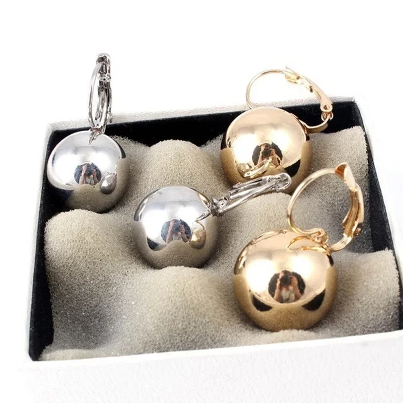 Huitan Simple Metallic Style Drop Earrings for Women Versatile Fashion Smooth Ball-Shape Pendant Jewelry Accessories for Female