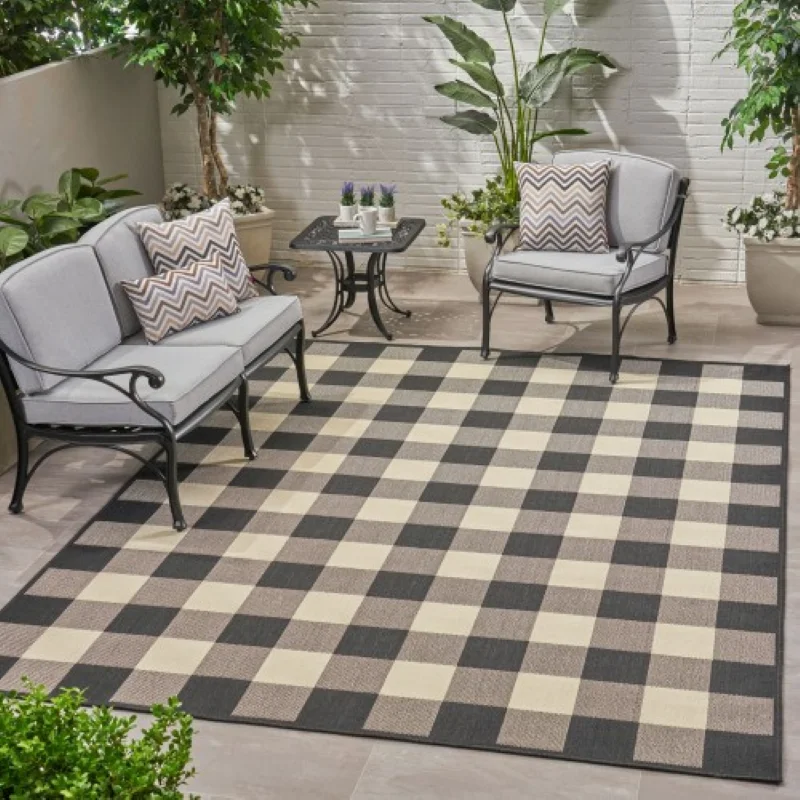 

Square Geometric Style Weave Outdoor Area-Rug Easy-Cleaning Bedroom Kitchen Backyard Patio Non Shedding, 7'10" X 10'