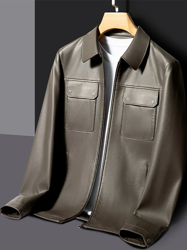 

Men's Faionable Casual Leather Jaet Warm Workwear Outerwear Top Stand Fit Long Sve Zipper Closure PU Leather Coat