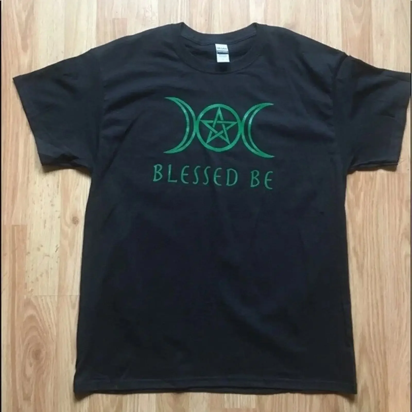 Blessed Be Triple Moon T Shirt S to 2XL Sizes Pagan Goddess vintage Washed streetwear graphic fashion Versatile Unisex