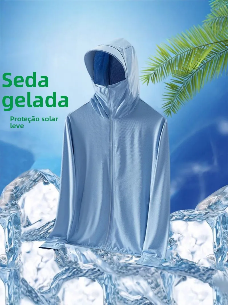 軽量通気性-uv-保護アイスシルク屋外釣りフード付きジャケット夏薄型モデルカジュアルルーズフィット女性のジャケット
