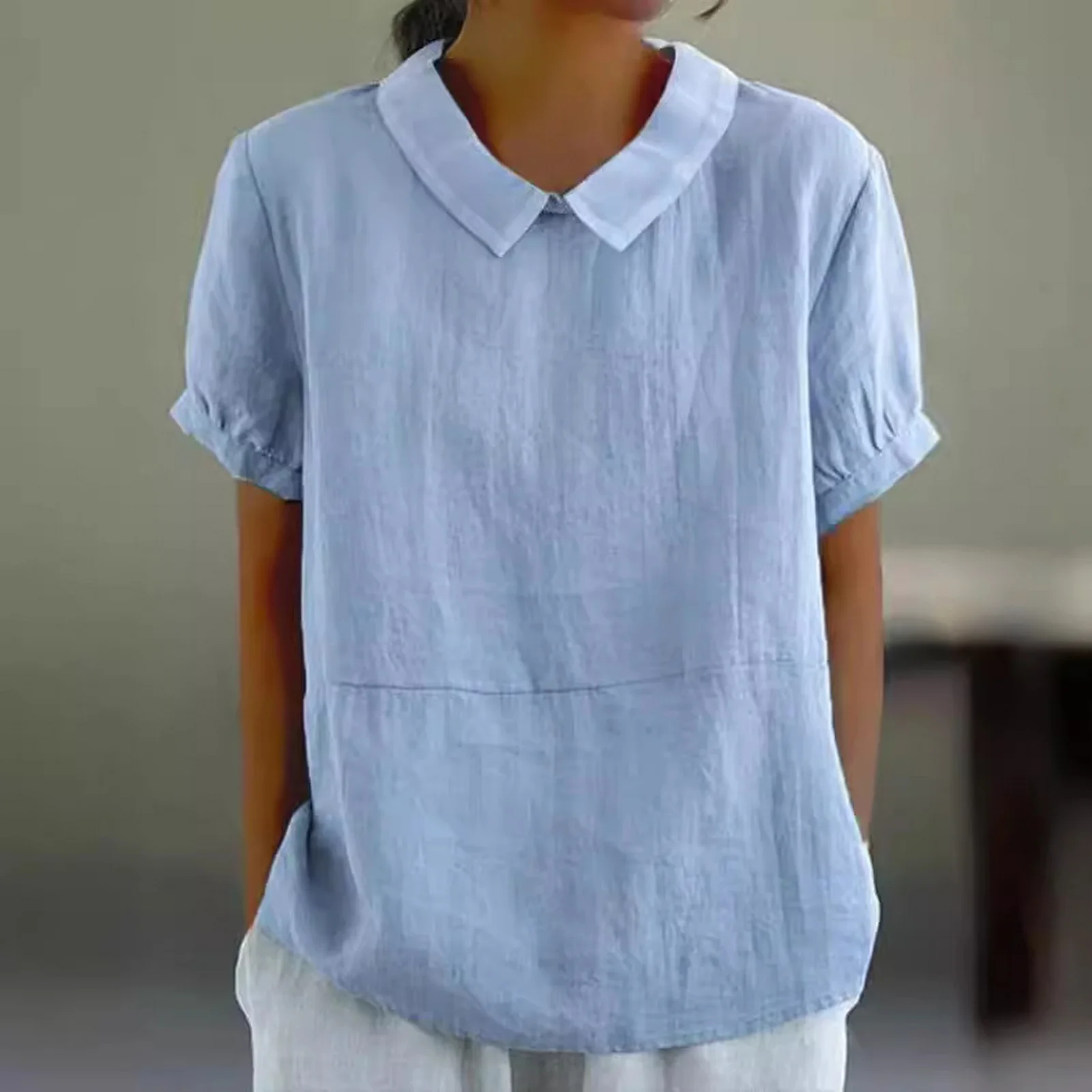 

Women's Long sleeved Linen Blouse Woman Collar Shirt 2024 Spring Summer Temperament Loose Fitting Solid Cardigan Versatile Tops