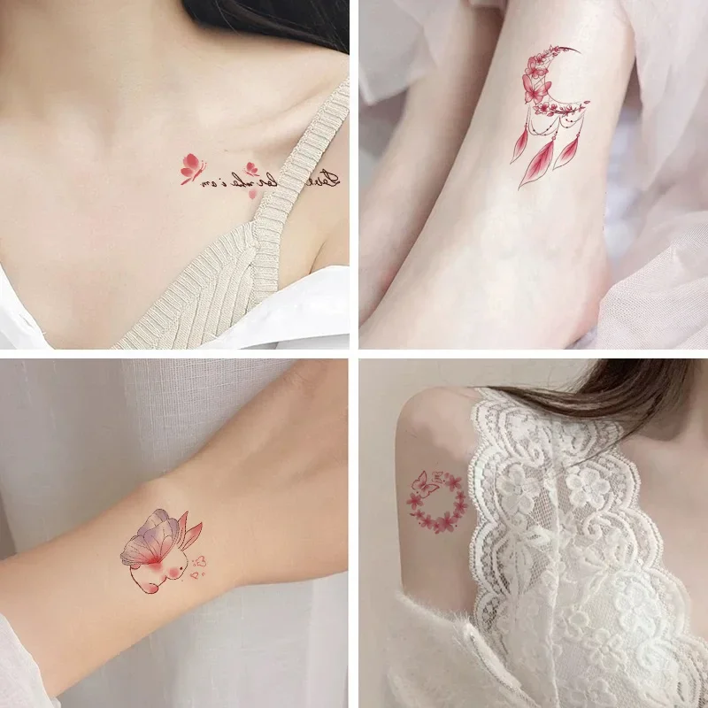 30pcs/lot Aesthetic Fake Tattoos Stickers Pink Dolphin Flower Unicorn Temporary Tattoo Adhesive for Women Girls Hands Tatouages