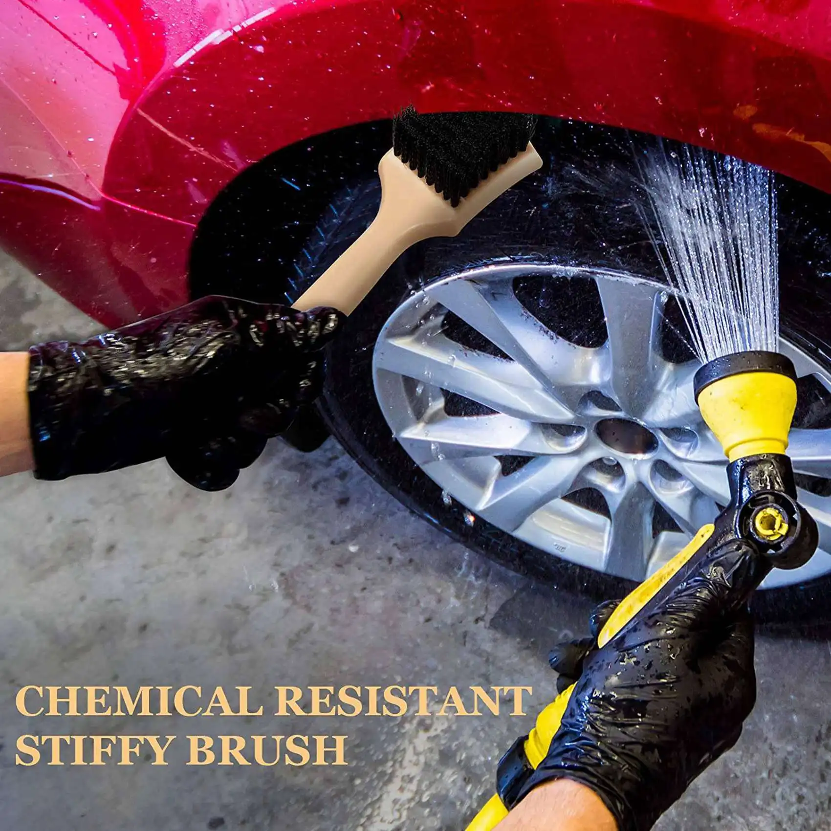 Classy-4Pc Car Carpet Upholstery Cleaner Brush Car Wheel And Tires Brush Car Detailing Brushes Car Wash Accessories Scrub Brush