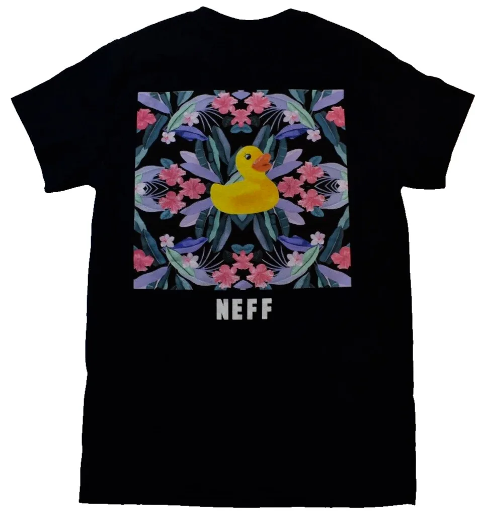 Neff Mens Rubber Duck Floral Ducky Double Sided Black T Shirt New S