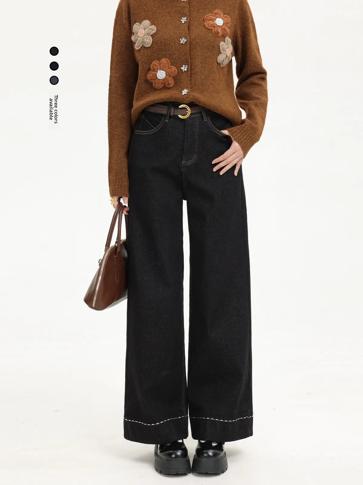 

High Waist Straight Leg Fleece Lined Loose Fit Slimming Jeans Winter Long Pants Women's Fashion plus Size Wide Leg Trousers