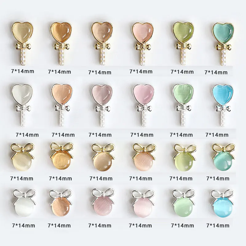 10pcs Balloon Alloy Bow Nail Art Charms 3D Alloy Cat's Eye Diamond  DIY Little Fresh Manicure Decorations