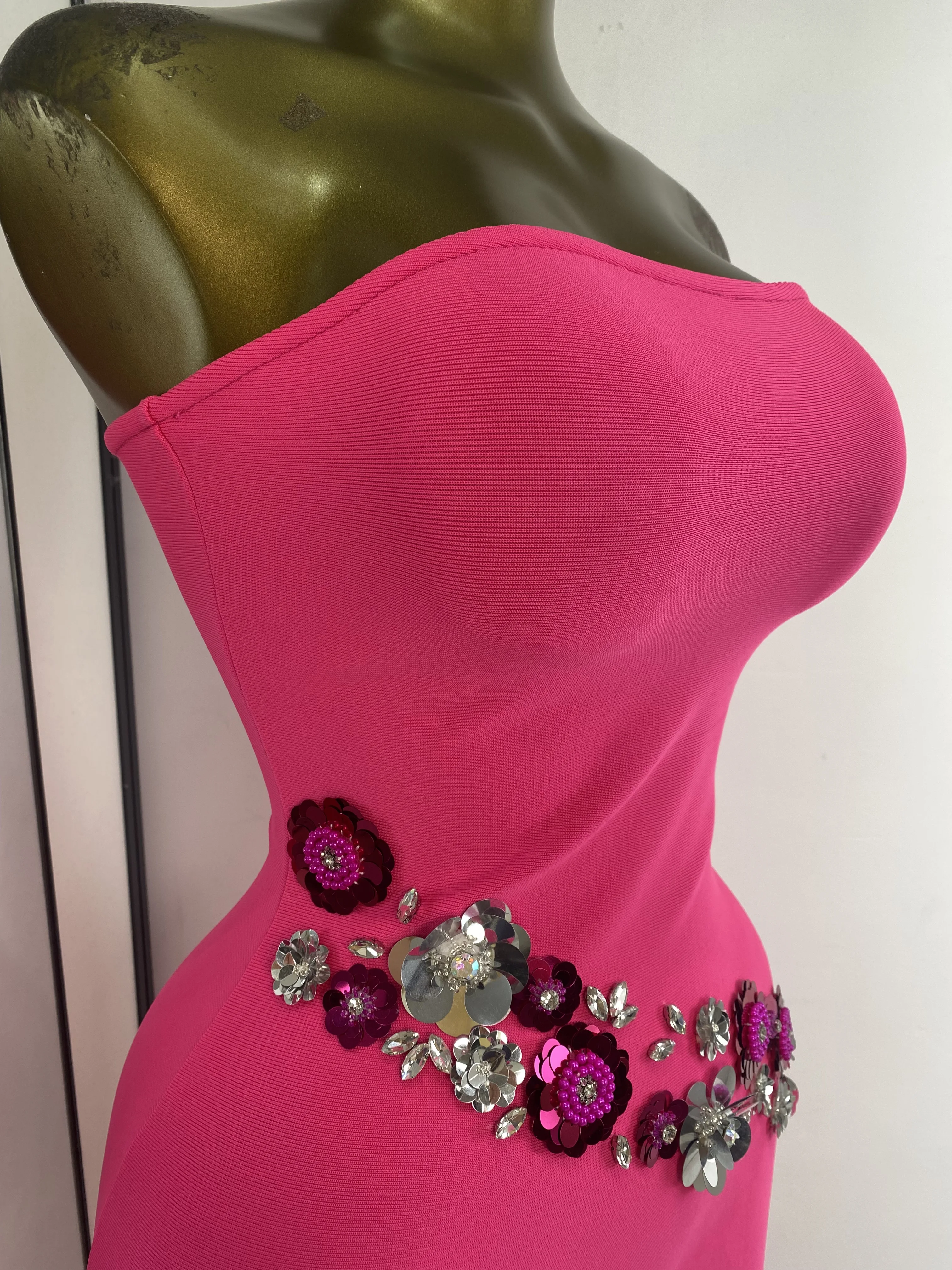 Women New Design Bandage Dress Hot Pin Straples Rhinestones Sequines Flower Long Birthday Celebrity Evening Club Party Dresses