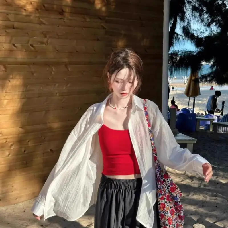 Korean White Sun Protection Clothing for Summer New Women's Thin and Loose Fitting Style Tops Student Jacket and Comfortable