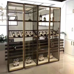 Simple Living Room Glass Modern Aluminum Alloy Wine Display Cabinet Custom Glass Partition Cabinet Bookcase Ligh