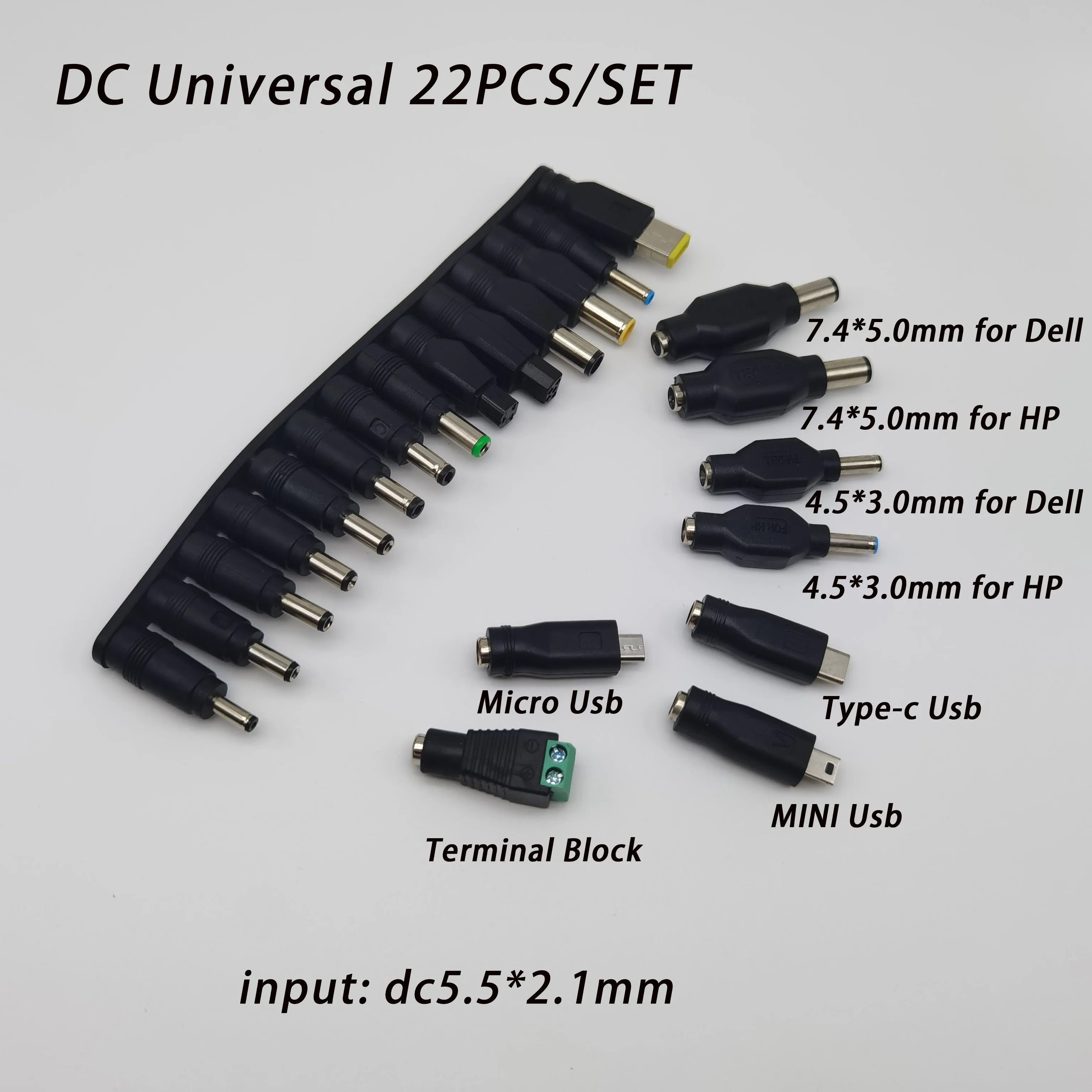 Suitable for Lenovo Dell HP laptop DC power adapter kit DC5.5x2.1mm 42PCS DC adapter plugs With Micro usb type-c MINI usb