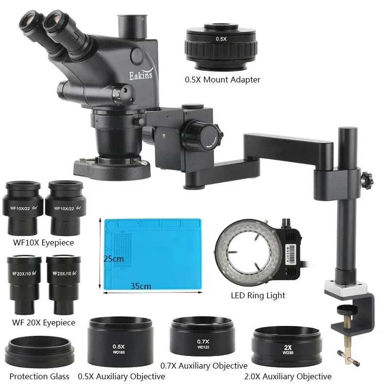 Zoom 6.5X 65X 130X 260X Simul-Focal trinokularowy mikroskop stereoskopowy przegubowy składany wspornik zaciskowy do lutowania PCB naprawa