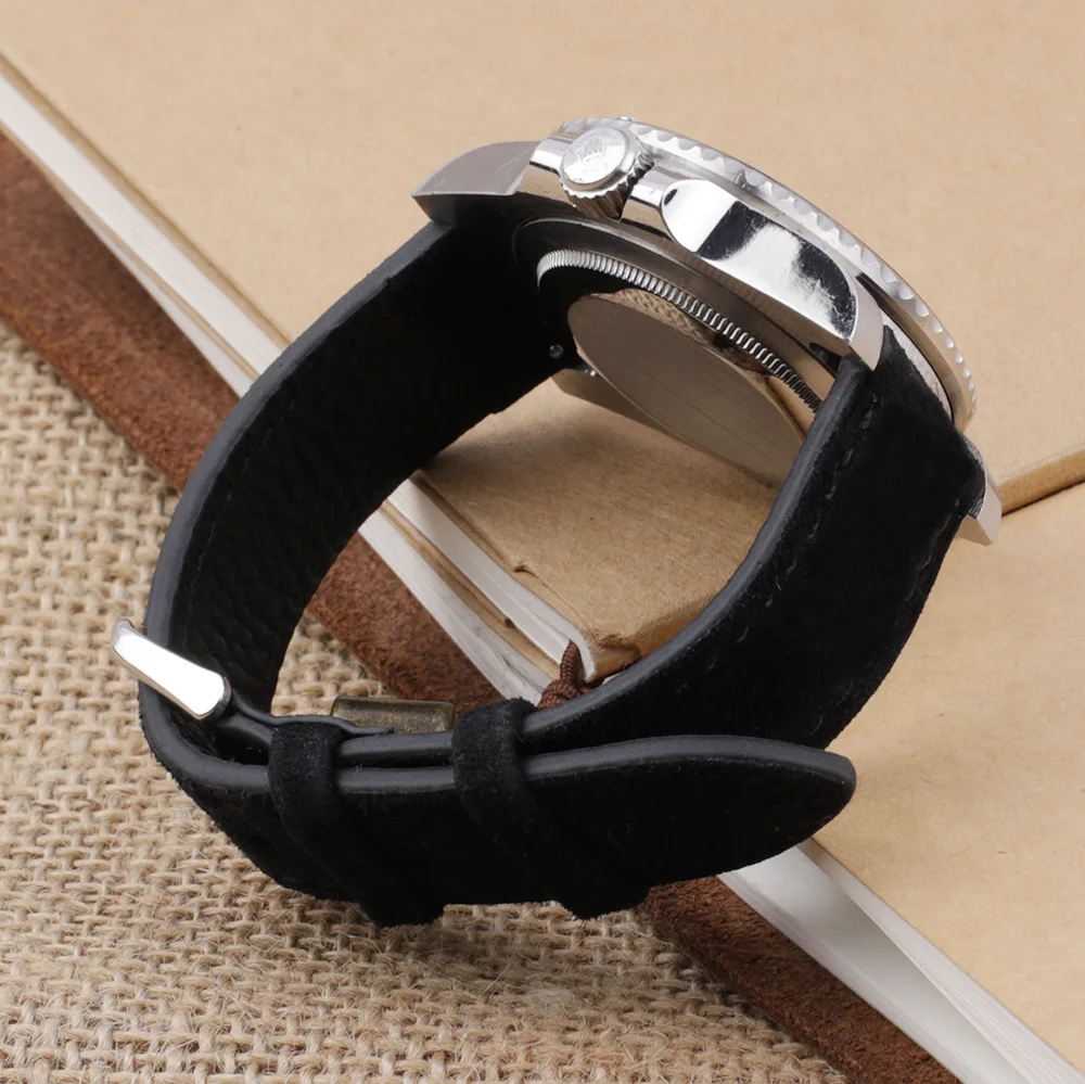 Bracelet de montre en cuir suédé, couture à la main, dégagement rapide, accessoires de montre, 16mm, 17mm, 18mm, 19mm, 20mm, 22mm