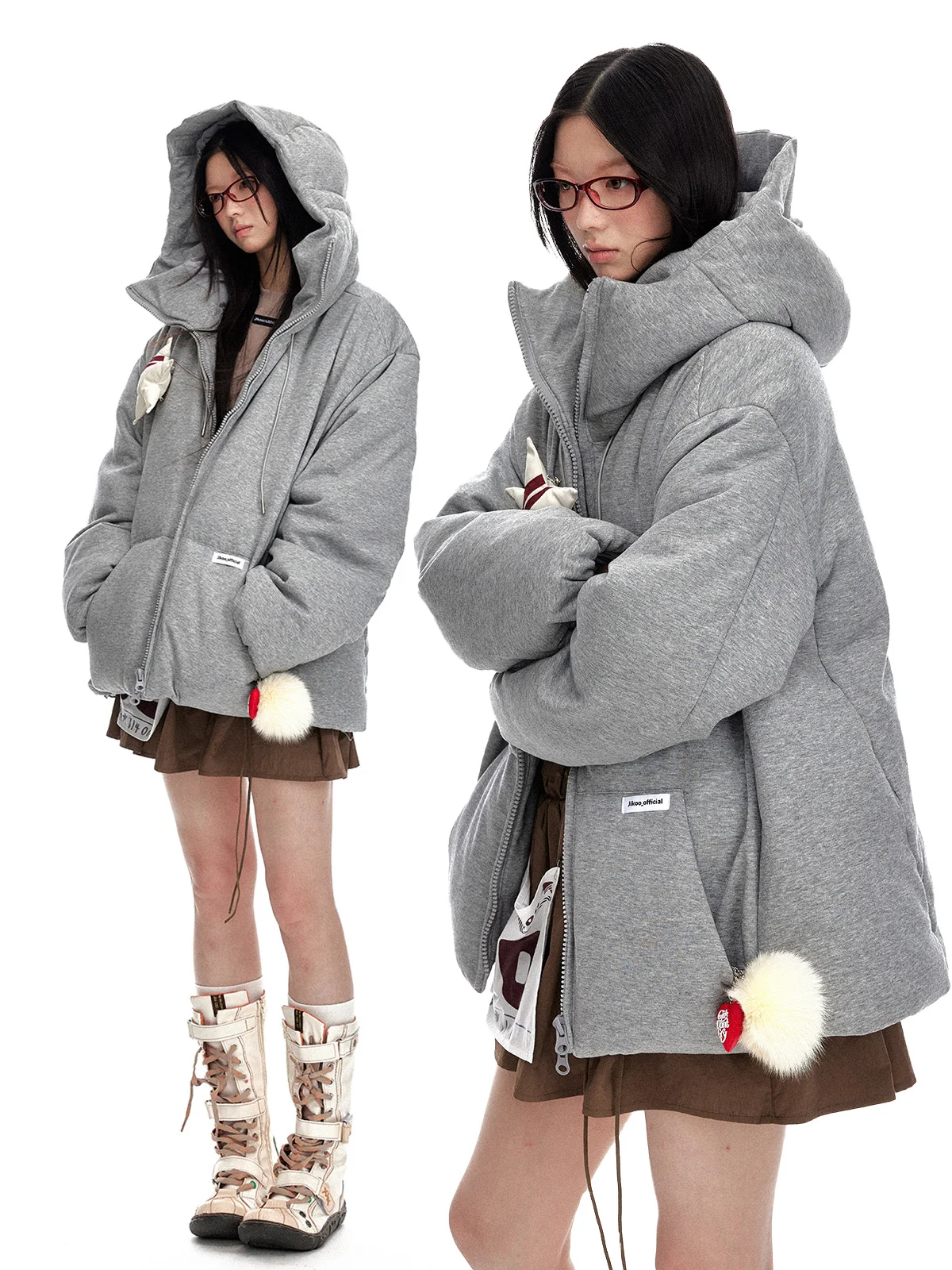 

Jikoo Original Утепленная женская куртка-пуховик с капюшоном, свободного кроя, уличный стиль, теплая хлопковая верхняя одежда