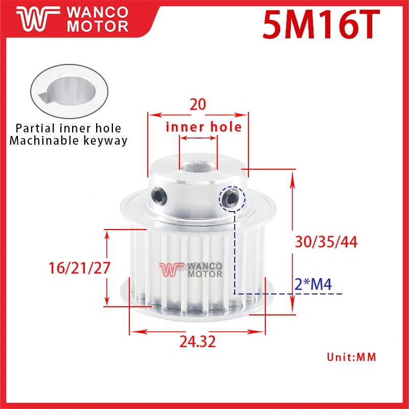 

Synchronous pulley 5M16 teeth space width 16/21/27 BF type boss pulley teeth outer diameter 24.32 inner hole 5-12