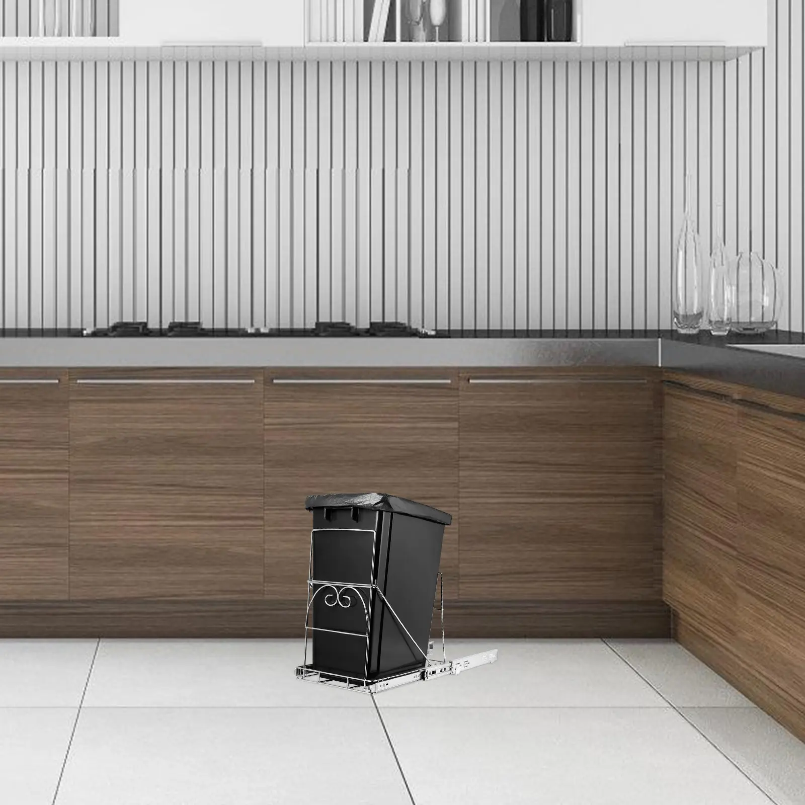 

Выдвижная подставка для мусорного бака из нержавеющей стали под раковину, 28-44 кварты, выдвижная полка с корзиной для кухонного мусорного бака