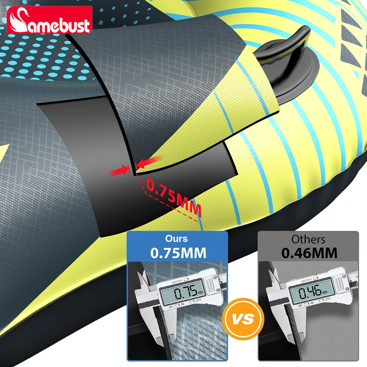 Camebust أنبوب ثلج قابل للنفخ مزدوج الحجم 2 مقاعد كبيرة نفخ زلاجات الثلج الثقيلة البلاستيكية أنابيب التزلج القابلة للنفخ لفصل الشتاء #4