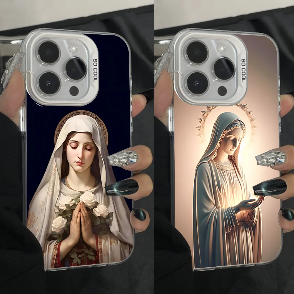 

Virgin Maria Mary Phone Case For iPhone 16,15,14,13,12,11,Pro,Max,Plus,Mini,XS,SE Anti Fall Gray White Matte Hard Bumper