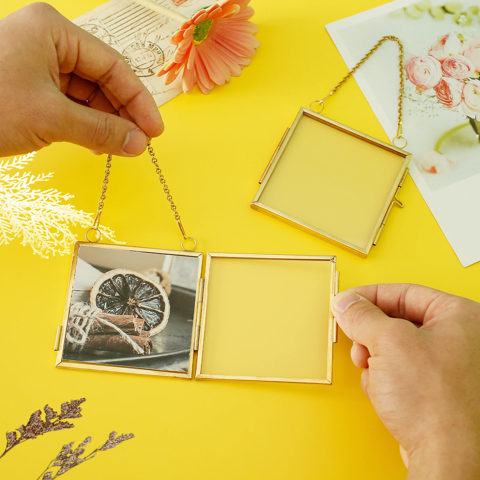 4/2Pc Mini Cornici Per Foto Metallo Vetro Cornice Bifacciale Fiori Pressati Cornici Per Esposizione Decorazione Da Appendere A Parete Cornice Galleggiante
