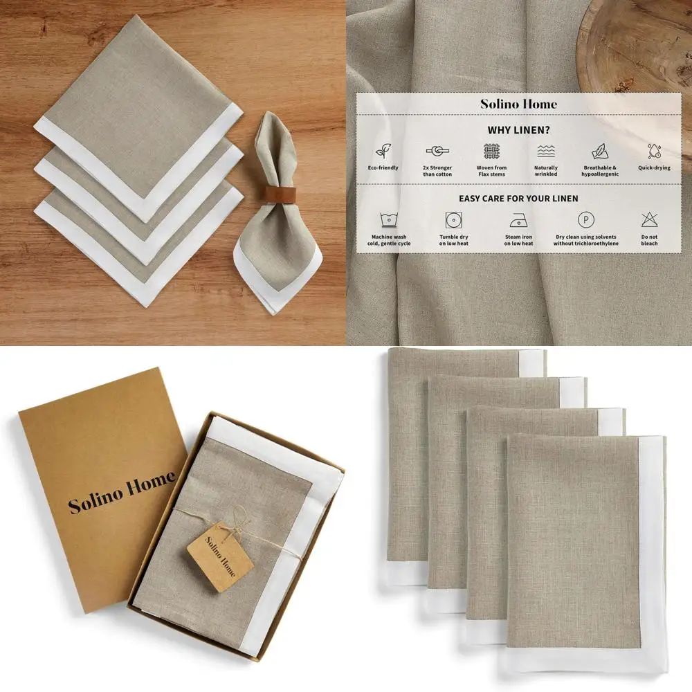 

Набор из 4 салфеток для ужина 50х50 см, 100% лён, белые и натуральные, идеально подходят для всех сезонов, ручная работа, можно стирать в машине