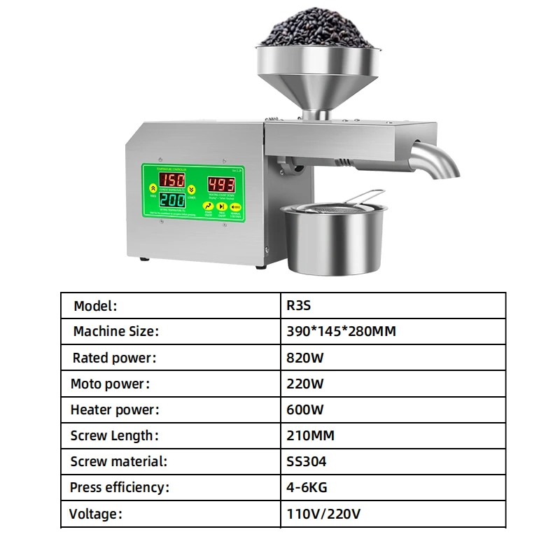 New Cold Hot Press Oil Press Intelligent Temperature Control Oil Press Stainless Steel Flax Seed Kernel Meat Oil Press Machine