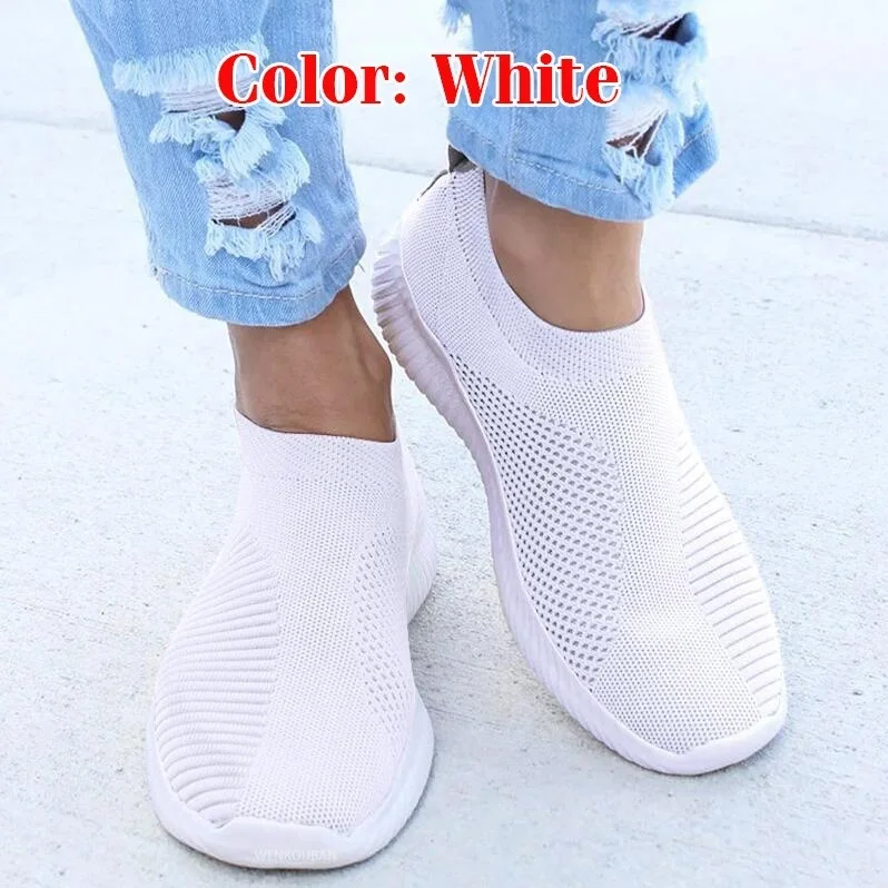 Kobiety mieszkania buty 2023 nowa wiosna Knitting skarpety trampki letnie kobiety mokasyny Slip on Mesh buty do chodzenia na co dzień Plus rozmiar