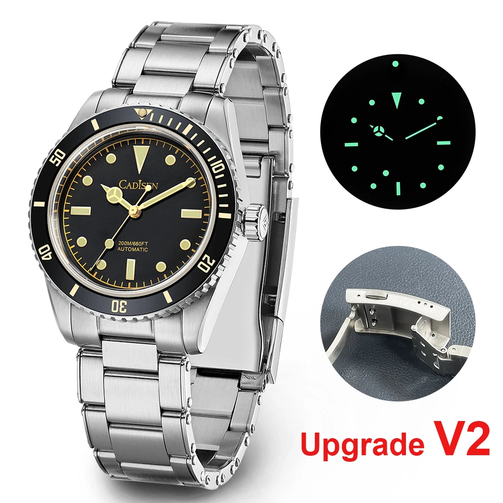 CADISEN Luxury Men Watch 38mm Diver Vintage Automatic Business Wristwatches NH35 Mechanical Sapphire 20 Bar Mens Retro Clock