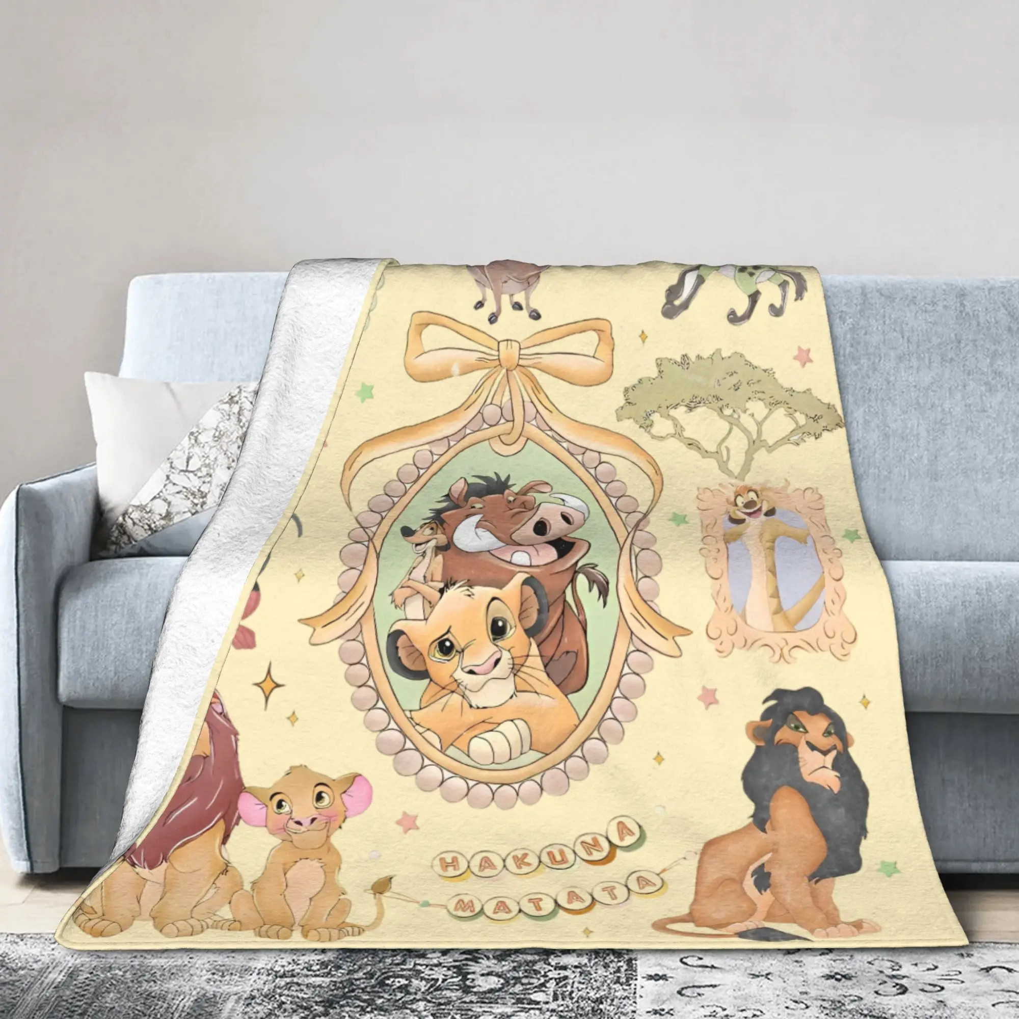 الرجعية الانحناء هاكونا ماتاتا الأسد الملك سيمبا بطانية الفانيلا سوبر لينة رمي البطانيات لسيارة أريكة الأريكة السرير البساط