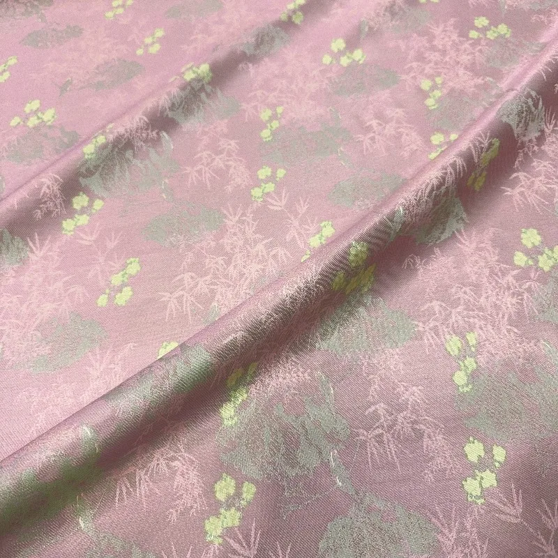 Pink Green Bamboo Floral Jacquard Fabric Chinese Style Hanfu Vest Qipao Dress Tablecloth Handmade Sewing DIY Home Craft Material