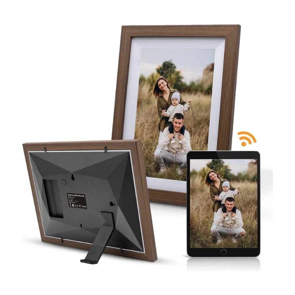 Frameo 10.1 Inch WiFi Digital Picture Frame, Smart Digital Photo Frame 32GB,Easy Share Photos Videos Via FRAMEO APP (Wood Frame)