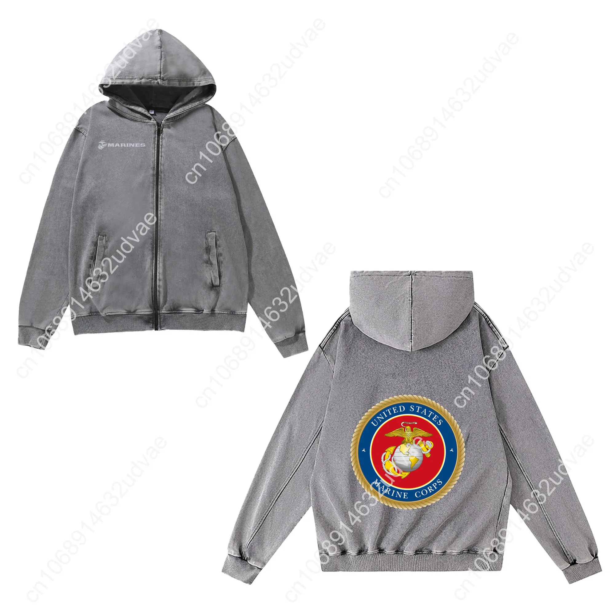 United States Marine Corps Zipper Sweatshirt Man Woman Teenager Retro Hoodies Vintage Pullover with Pocket Full Jacket Tops