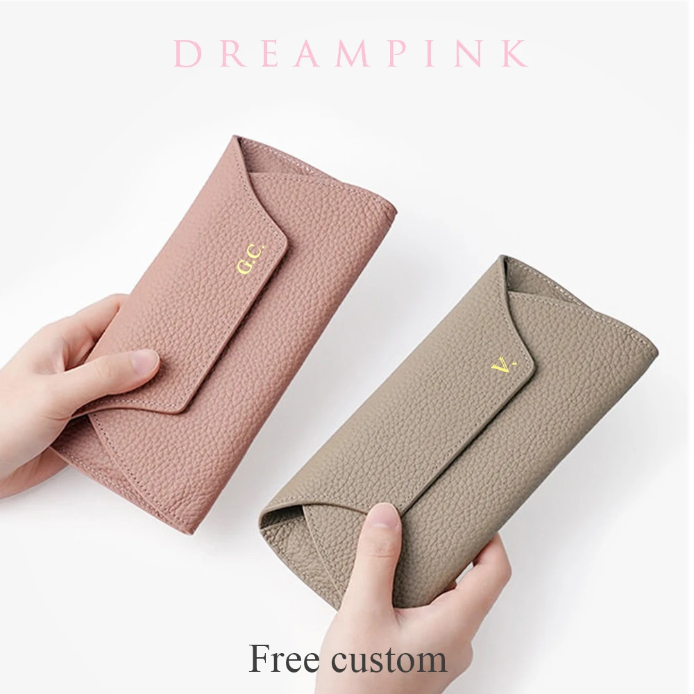 Persoanlized Letters Women Long Clutch Wallet Genuine Leather Custom Name Female Card Holder Phone Purse Bag Lady DIY Gift
