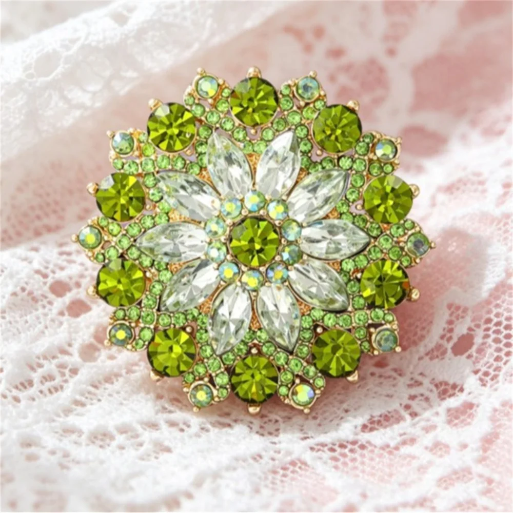 4 Color Luxury Green Rhinestone Sunflower Brooches for Women Flower Plant Lapel Pins Party Jewelry Accessories view 6