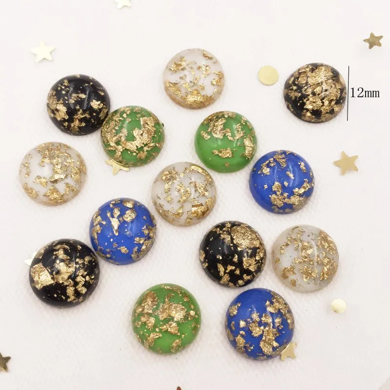 40Pcs 12mm Resin Glitter Filled Gold Foil Round Gems Flatback Cabochon Rhinestone Scrapbook DIY Wedding Applique Ornament Crafts