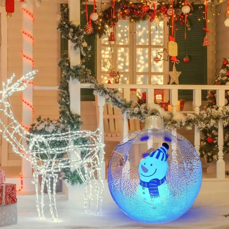 PVC Inflatable Christmas Balls Light Up PVC Oversized Inflatable Ball Large Festive Gift Ball For Holiday Yard Lawn Porch Decor