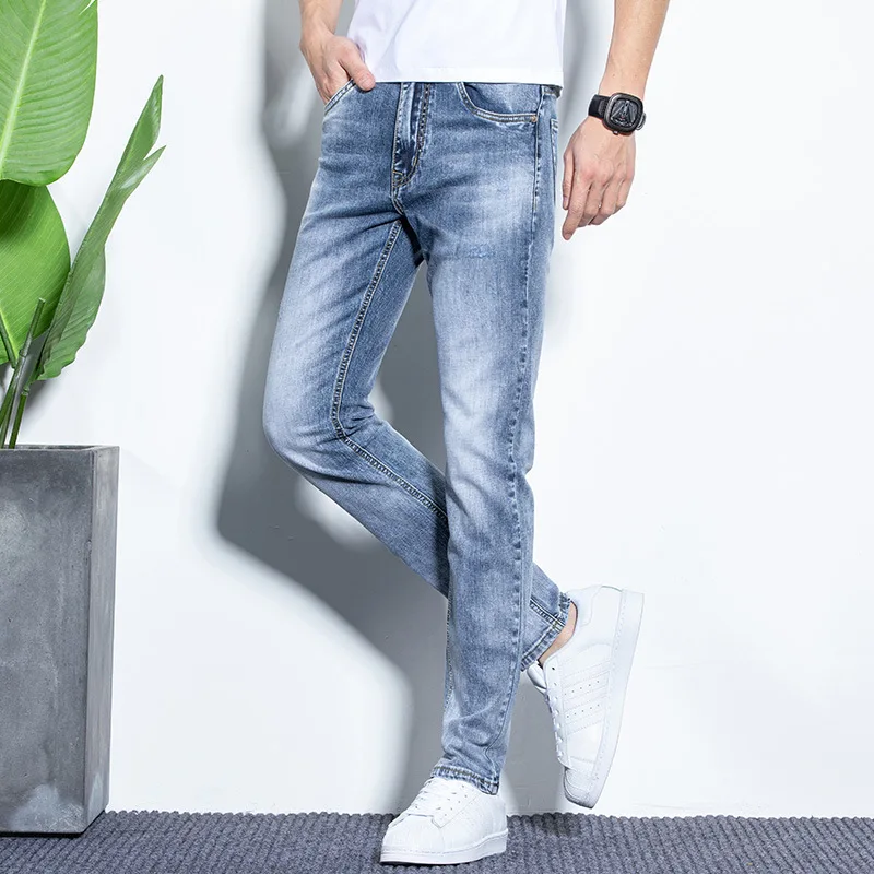 Pantalones vaqueros elásticos ajustados pequeños rectos primavera y otoño estiramiento Regular joven adulto caballero cómodo suelto hombre avanzado