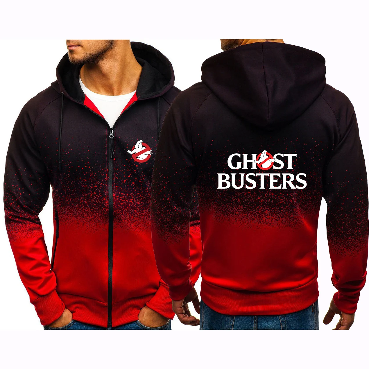 

2025 Spring And Autumn Men's Movie Ghostbusters Logo Print Gradient Color Coat Loose And Comfortable Hoodies Fashion Jacket