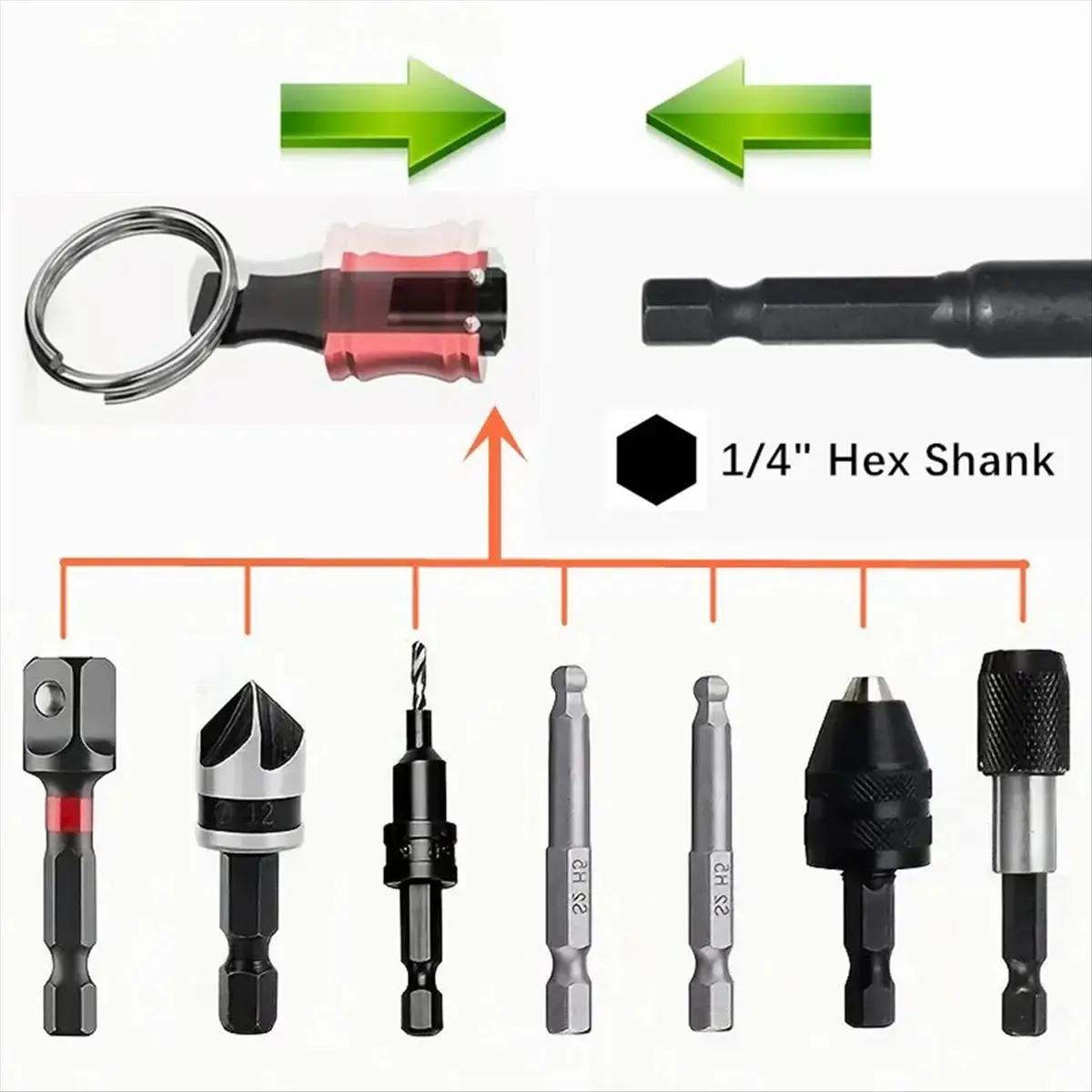 A58Z 19 pièces Porte-embouts 1/4 pouce en alliage d'aluminium, type porte-clés, pour embouts hexagonaux, avec barre d'extension