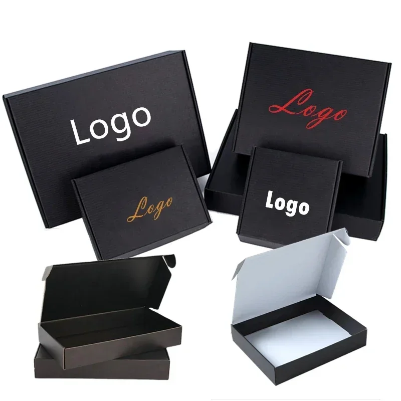 10pcs Gift Box Paper Black Color Packaging Boxes  Personalized Small Gifts Kraft Paper Box for Wig Jewelry Custom Printed Logo