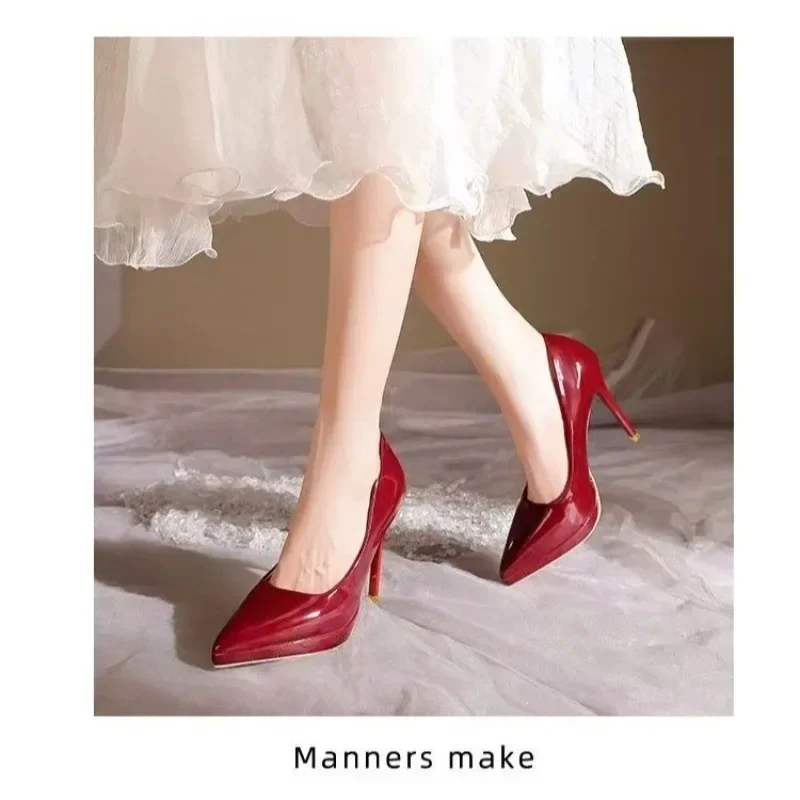 

2025 New Shallow High-heeled Shoes Women's Thin Heel Platform Not Tired Feet Single Shoes Temperament Pointed Toe