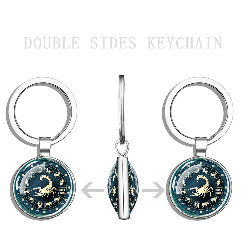 12 Constellation Keychains Luminous Zodiac Sign Glass Dome Double Side Pendant Key Chains Birthday Gift Car Keyring  Accessory