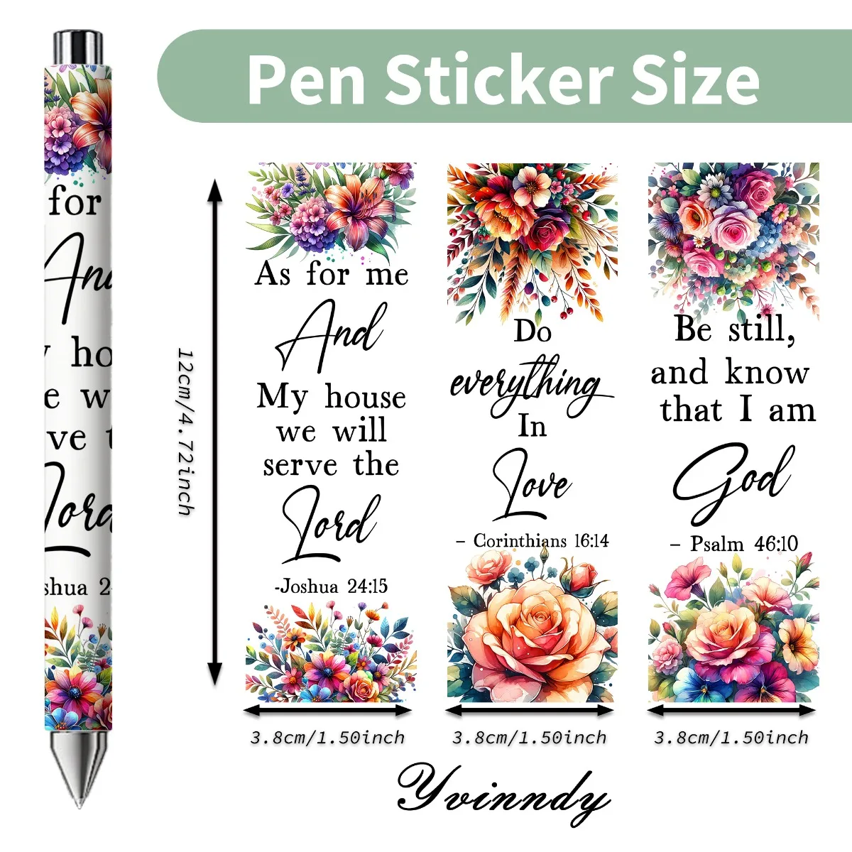 24 Piece Christian Text Flowers UV DTF Pen Set - Scratch Resistant And Water-Resistant Vinyl Self-Adhesive