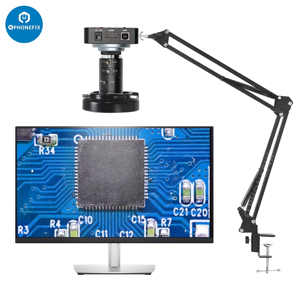 HD Stream Webcam 60FPS 38MP HDMI Digital Industrial Soldering Microscope Live Camera + C-Mount 6-60mm Telephoto Zoom Manual Len