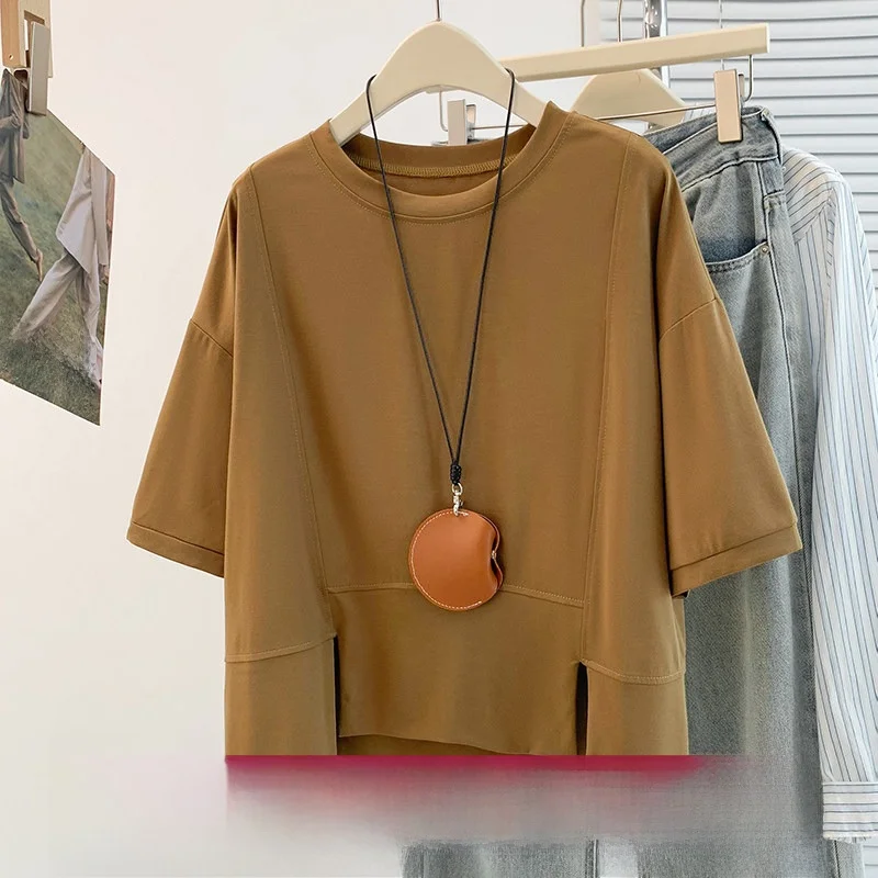 

Summer New Style Korean Design Short Sleeve T-Shirt Women's Fashionable Age-Defying Versatile Asymmetrical plus Size Slimming...