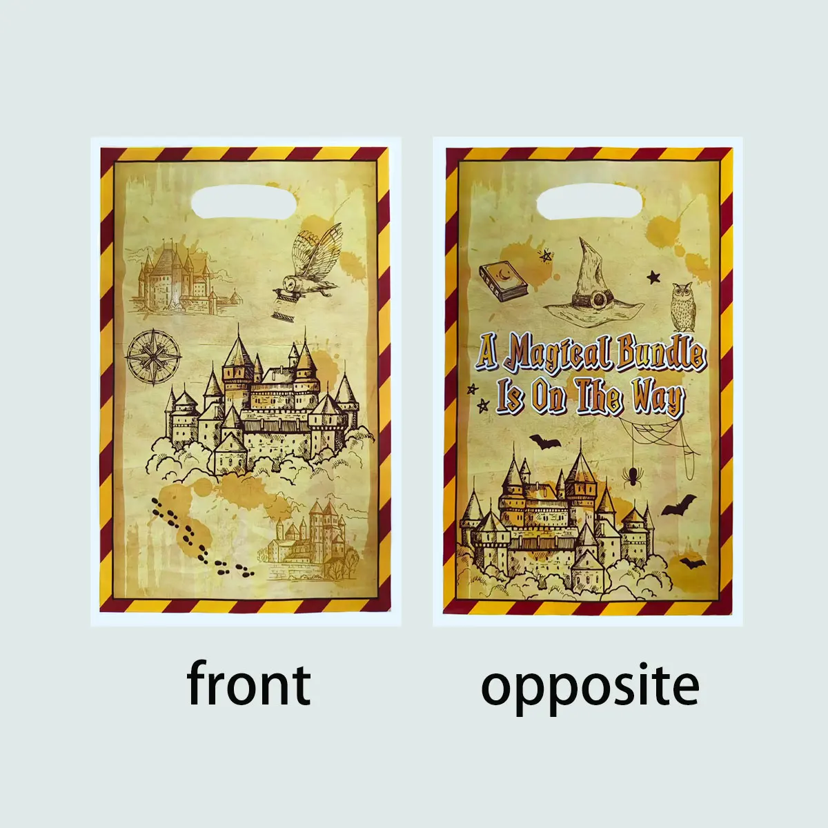 20Pcs/40Pcs Witch Hats, Castles, Owls, a Magical Bundle Is on the Way Lettering, Suitable for Gift Wrapping Bags for Birthdays and Holidays, Event and Party Supplies, Party Favor Bags. Small Gift Packaging Bags, Return Gift Bags, and Gift Bags Suitable for Birthdays, Holidays, Games, Parties, Celebrations, and Other Occasions. view 3