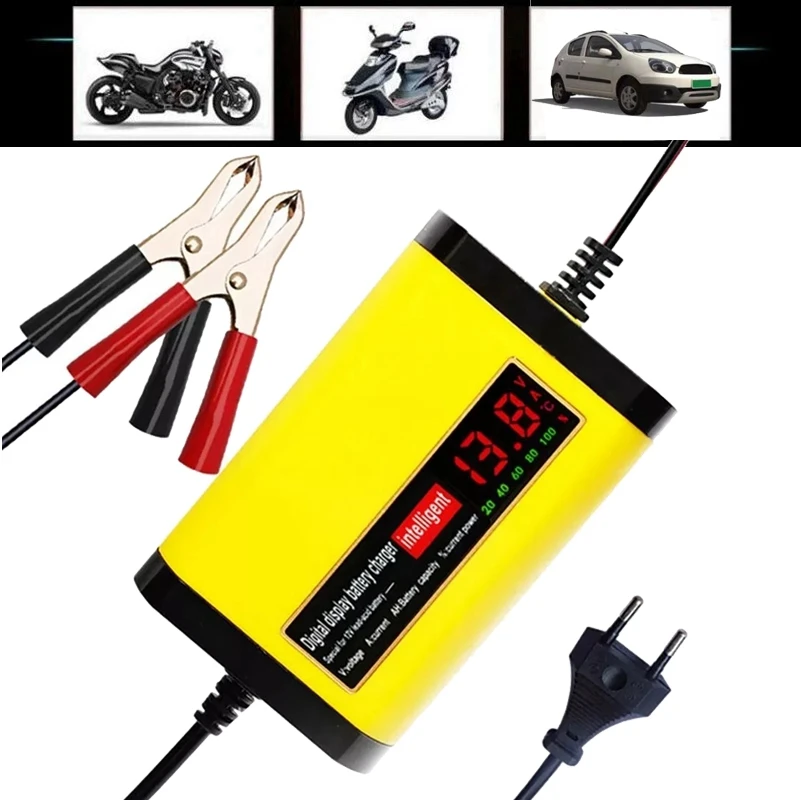 Cargador de batería de coche de arranque, adaptador de carga rápida con pantalla LCD, 12V, 2A, para Agm Gel VRLA, batería de plomo ácido, CA 110V,
